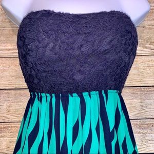 Strapless Keyhole Back Abstract Dress Small